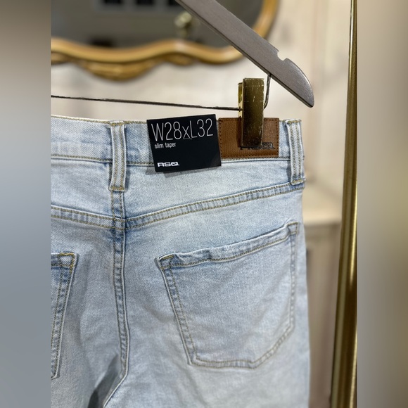 RSQ Mens Slim Taper Jeans 28x32 Light Wash Distressed Stretch Denim‎ - Picture 4 of 8